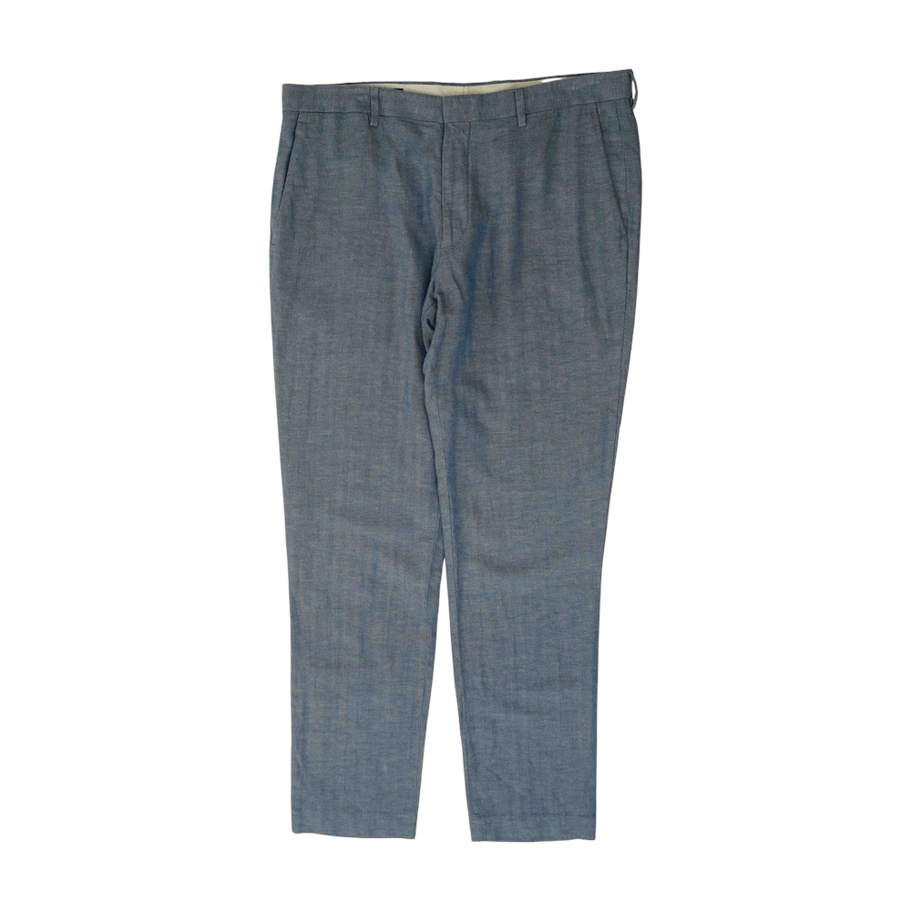 Blue Herringbone Slim Pants