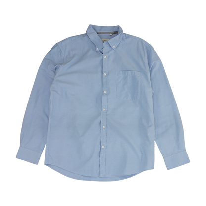Blue Solid Long Sleeve Button Down
