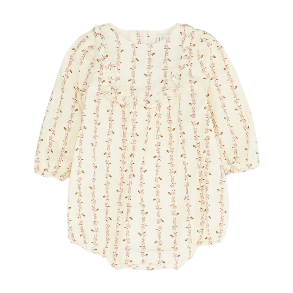 Janie & Jack Cream Floral Long Sleeve One-Piece – Image 1