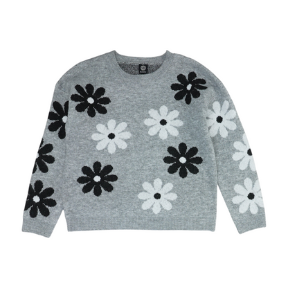 Gray Floral Pullover Sweater