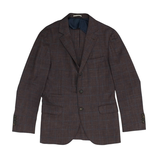 Burgundy Plaid Wool, Silk & Linen Sport Coat
