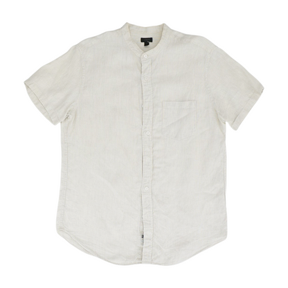 Beige Striped Short Sleeve Button Down