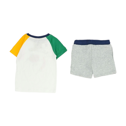 White Color Block Short Sleeve Set