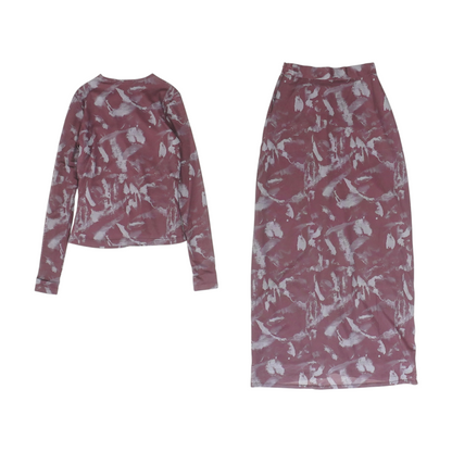 Burgundy Abstract Skirt Set