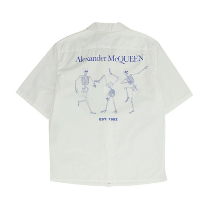 White Graphic Short Sleeve Button Down