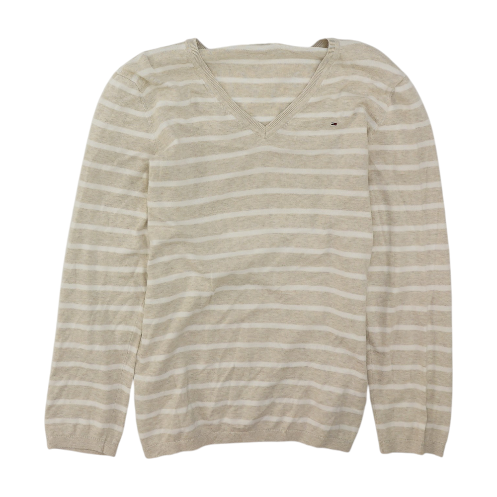 Beige Striped Pullover Sweater