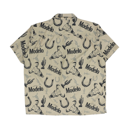 Khaki Print Short Sleeve Button Down
