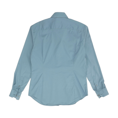 Blue Solid Long Sleeve Button Down