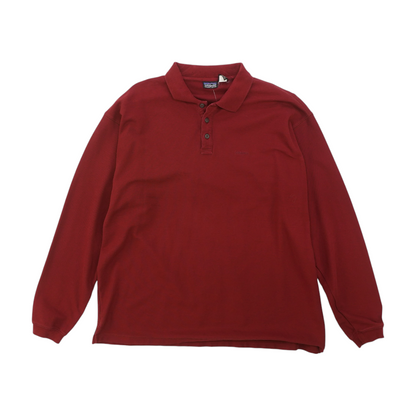 Red Solid Long Sleeve Polo