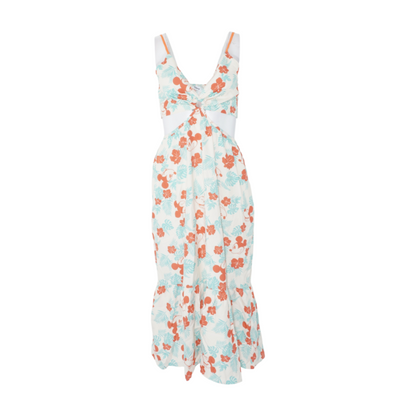 Beige Tropical Midi Dress