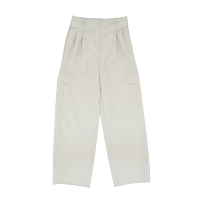 Beige Solid Dress Pants