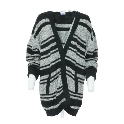 Gray Striped Cardigan Sweater