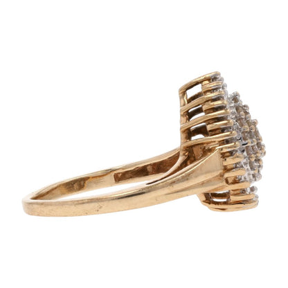 1/2 Ct 10K Gold Round And Baguette Diamond Pear Shaped Cluster Cocktail Ring