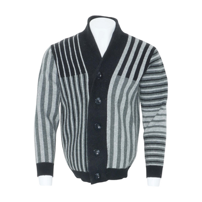 Gray Striped Cardigan Sweater