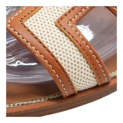 Noisette & Beige Dore Oran Sandals in Calfskin & Canvas