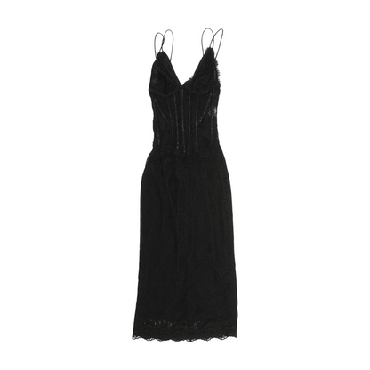 Black Spring-Summer 2024 Lace Calf-Length Slip Dress