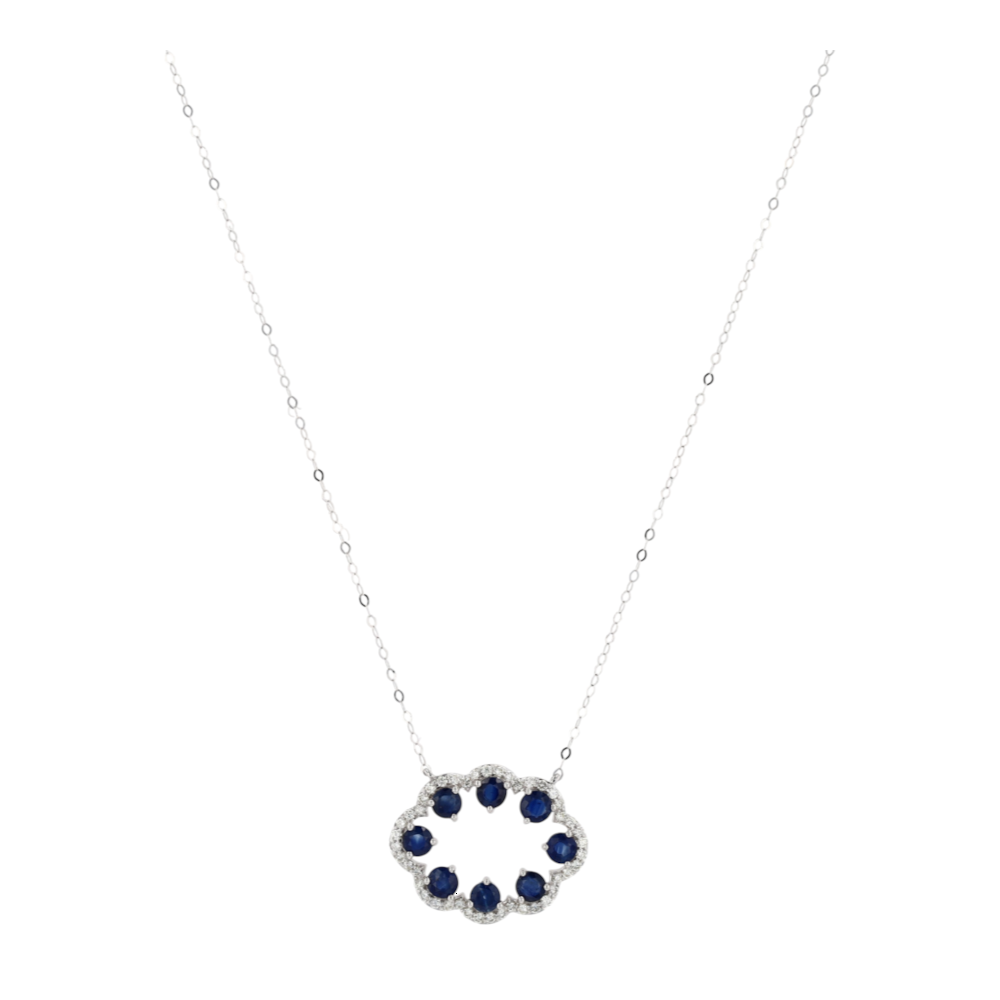 1 3/4 ctw 14K White Gold Sapphire Station Necklace – Image 1