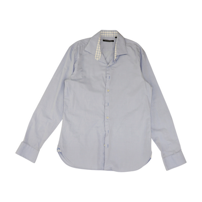 Blue Solid Long Sleeve Button Down