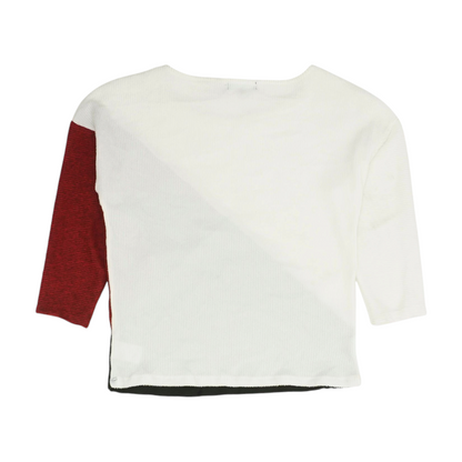 White Color Block Pullover Sweater