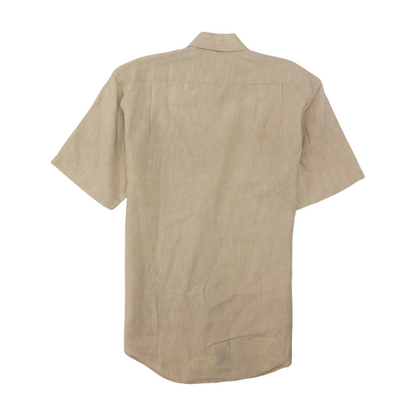 Beige Solid Short Sleeve Button Down