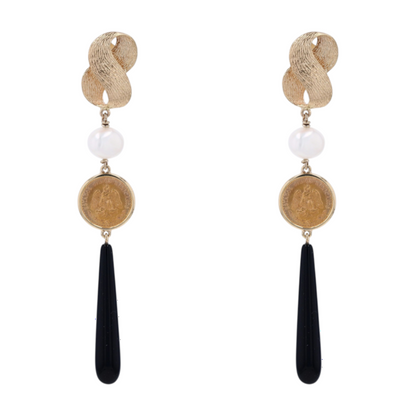 14K Yellow Gold Onyx Drop Earrings
