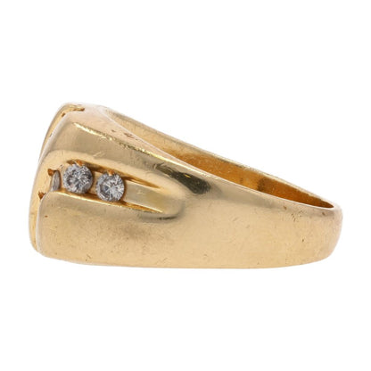 1 1/3 Ct 14K Gold Channel Set Round Diamond Square Top Signet Ring