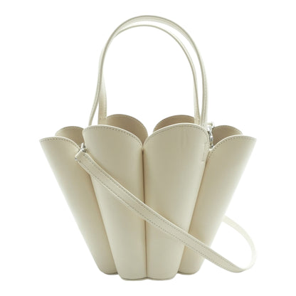 Flower Bucket Leather Handbag in Cream