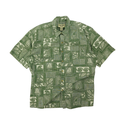 Vintage Green Graphic Short Sleeve Button Down