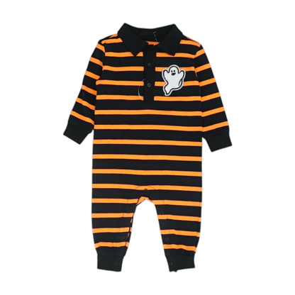 Orange Striped Long Sleeve One-Piece