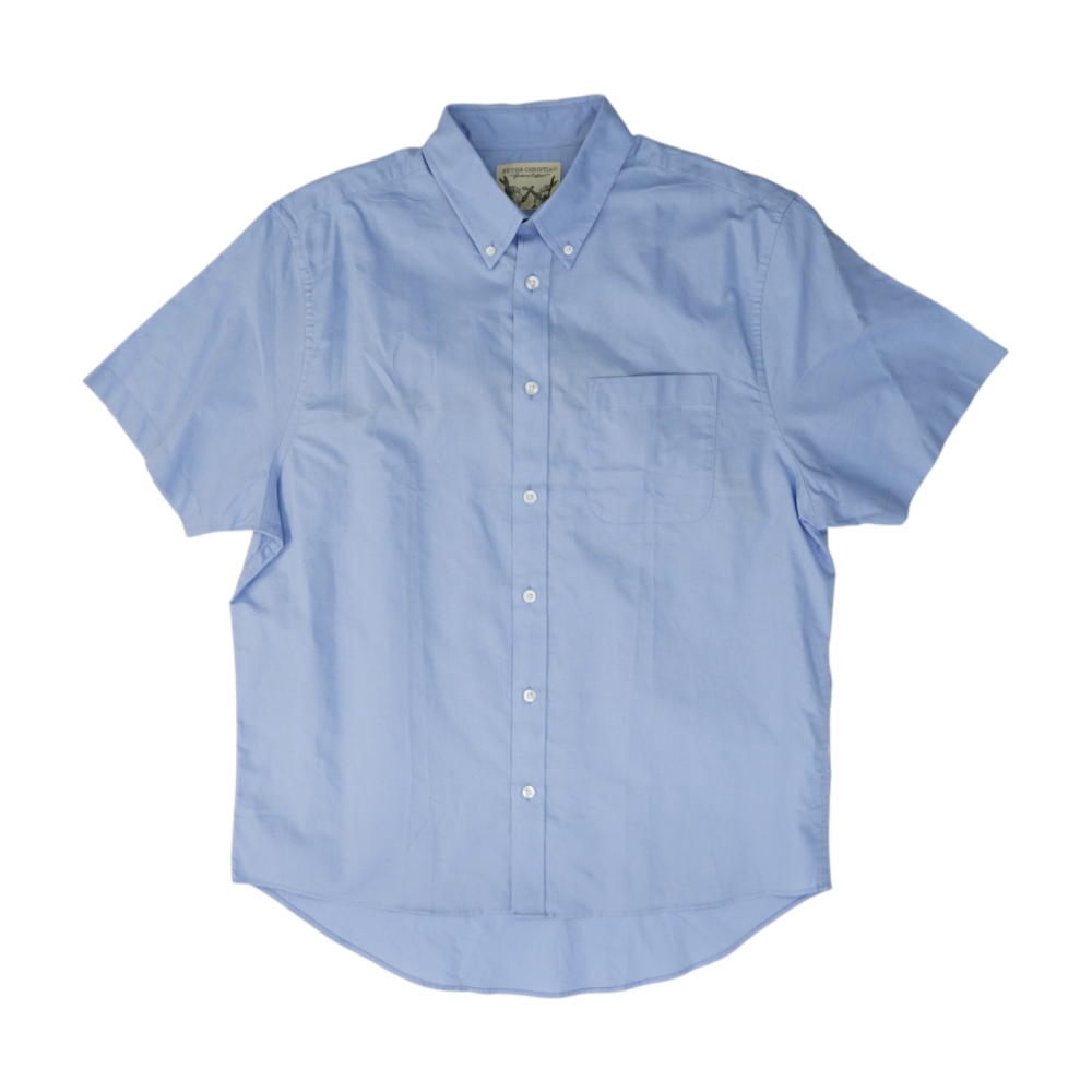Blue Solid Short Sleeve Button Down