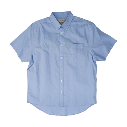 Blue Solid Short Sleeve Button Down