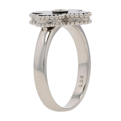 Platinum Black Opal Clover With Bezel Set Diamond Accent Cocktail Ring