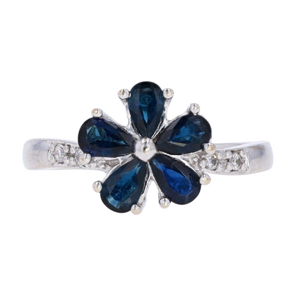 14K White Gold Blue Stone Fashion Ring