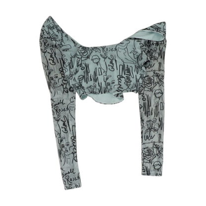 Gray Graphic Cropped Blouse