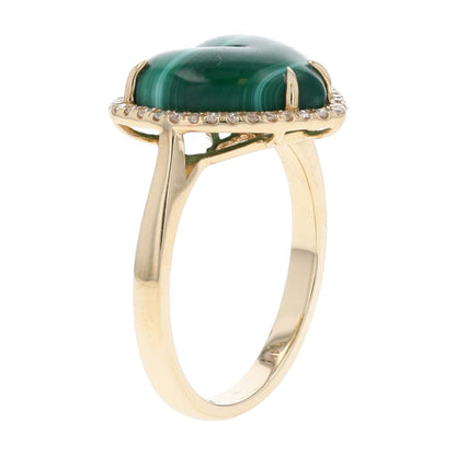 5 Ct 14K Gold Malachite Heart With Diamond Accented Halo Cocktail Ring