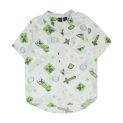 White Graphic Short Sleeve Button Down