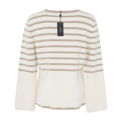 Beige Striped Cardigan Sweater