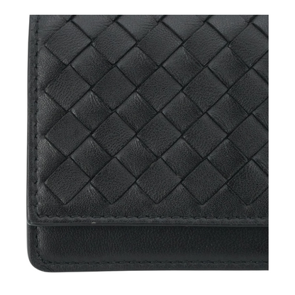 Black Intrecciato Leather Flap Business Card Wallet