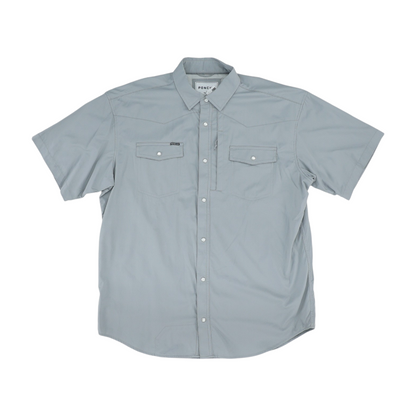 Gray Solid Short Sleeve Button Down