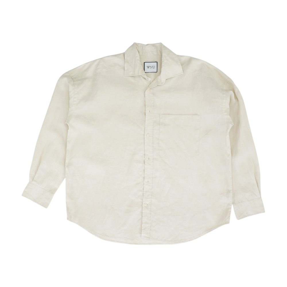 Beige Solid Long Sleeve Button Down