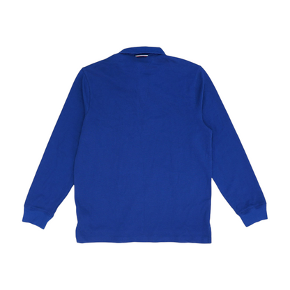 Blue Solid Long Sleeve Polo