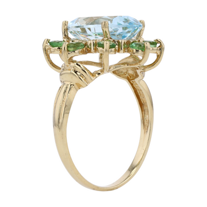 14K Yellow Gold Synthetic Aquamarine Statement Ring