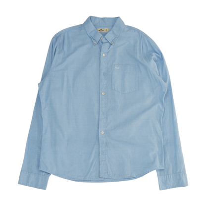 Blue Solid Long Sleeve Button Down