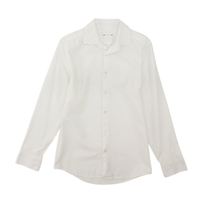 White Solid Long Sleeve Button Down