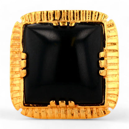 Gold Tone Arty Chevaliere Black Center Signet Ring
