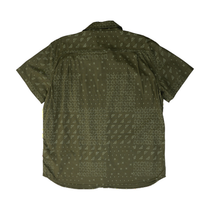 Green Print Short Sleeve Button Down