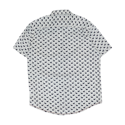 White Graphic Short Sleeve Button Down