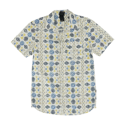 White Graphic Short Sleeve Button Down