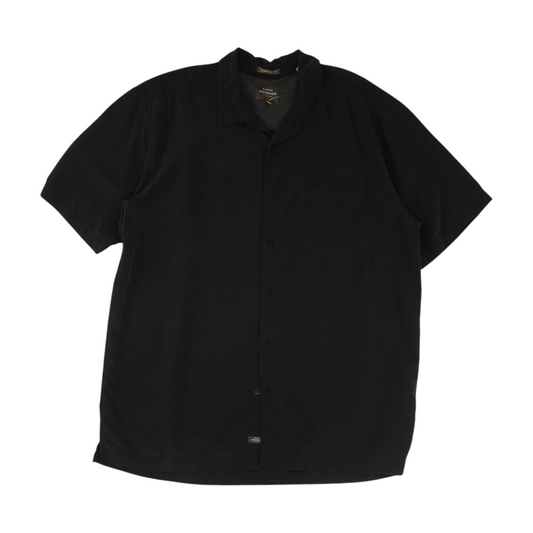 Black Solid Short Sleeve Button Down