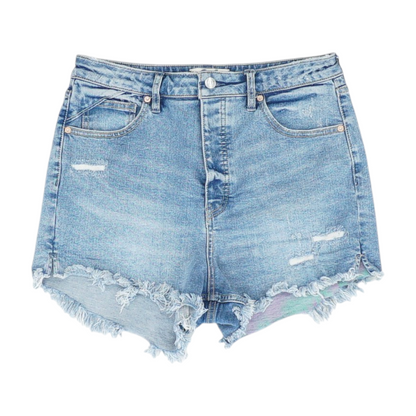 Blue Solid Denim Shorts